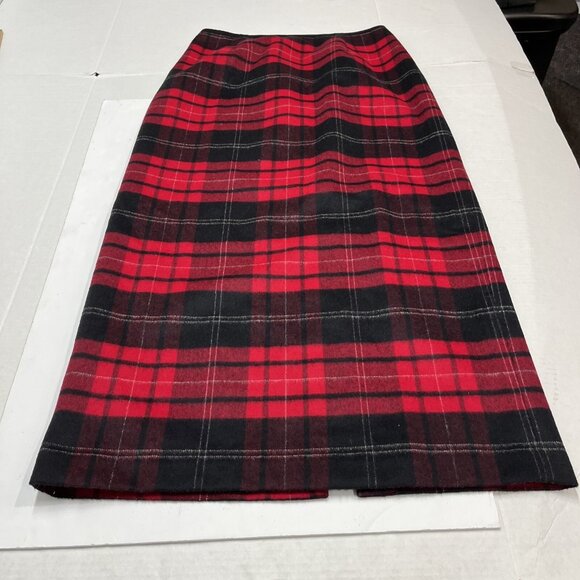 Vintage Y2K Talbots Skirt Womens 10 Red Tartan Plaid Wool Maxi Preppy Holiday - Picture 3 of 8